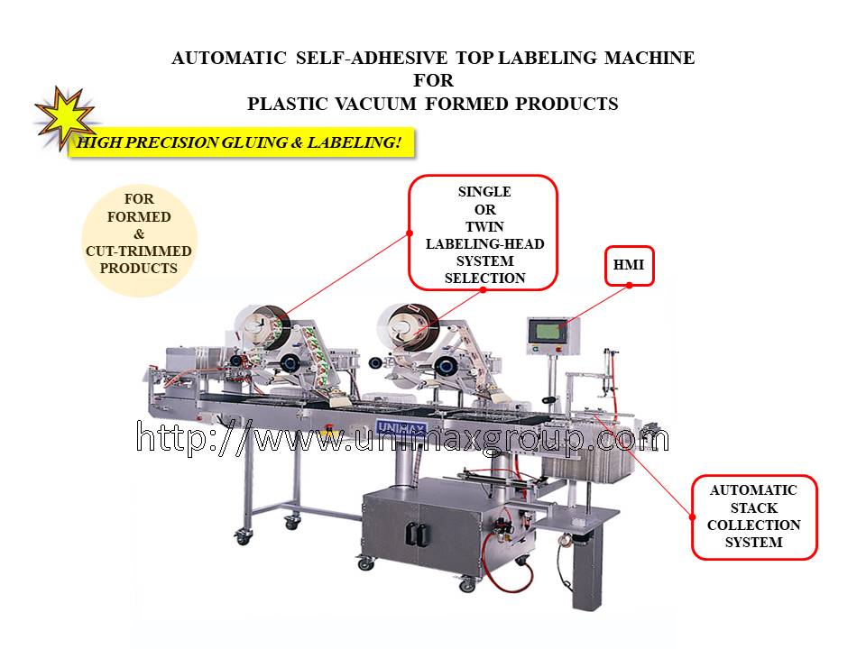 Vacuum Forming Products Automatic Labeling Machine with Automatic Stack Type Collecting System